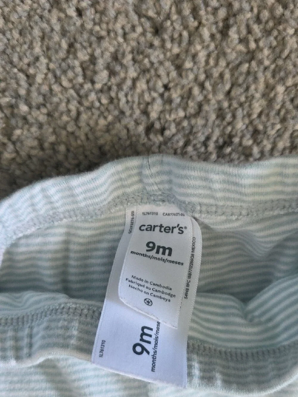Carter's Light Blue & White Striped Footed Joggers with Puppy Faces